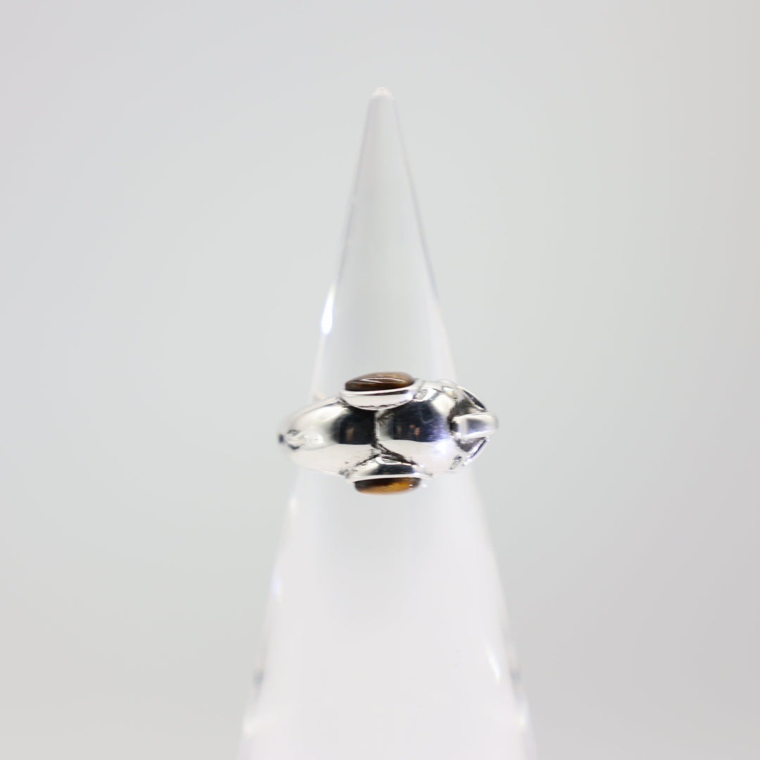 925 Sterling Silver Elephant Ring with Tigers Eye Ears- Size 9