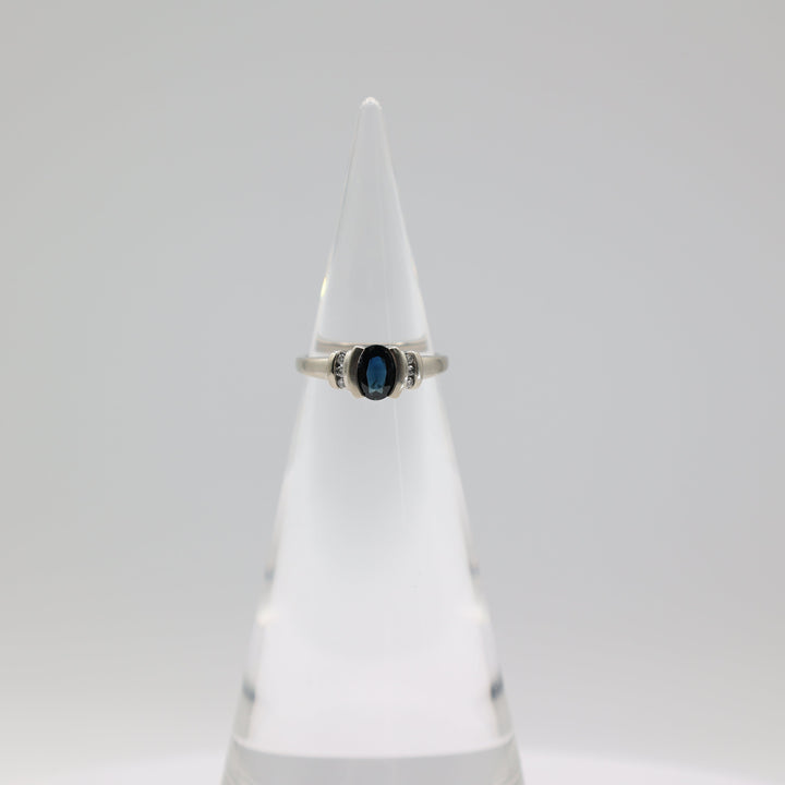 10K White Gold Deep Blue Topaz Diamond Accents Ring 6.75