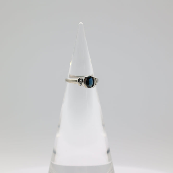 10K White Gold Deep Blue Topaz Diamond Accents Ring 6.75