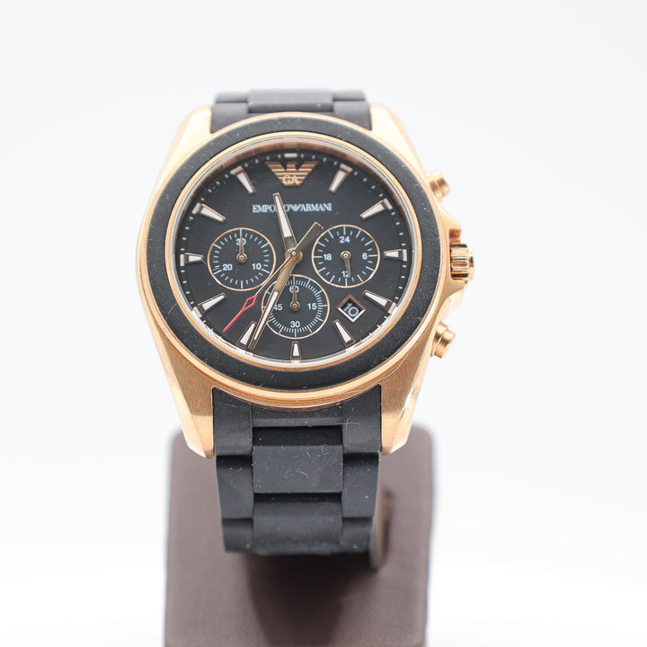 Emporio Armani Black Chronograph Rubber Band Wristwatch