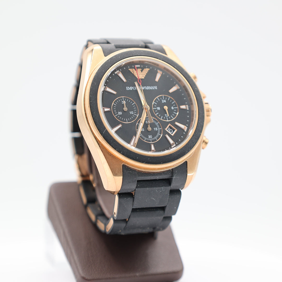 Emporio Armani Black Chronograph Rubber Band Wristwatch