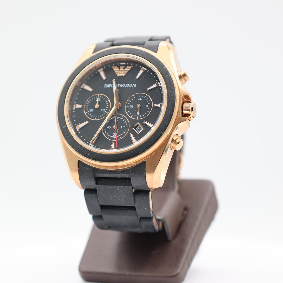 Emporio Armani Black Chronograph Rubber Band Wristwatch