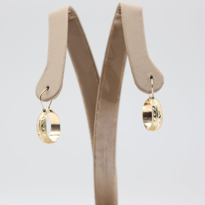 10k Yellow Gold Mini Hoops with Dotted Flower Pattern