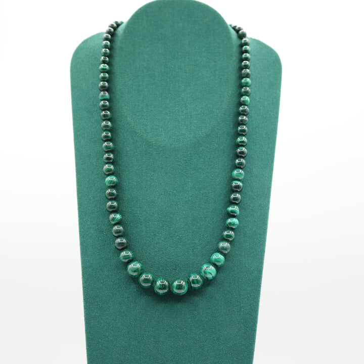 Sterling Silver Green Malachite Graduated Beaded Necklace