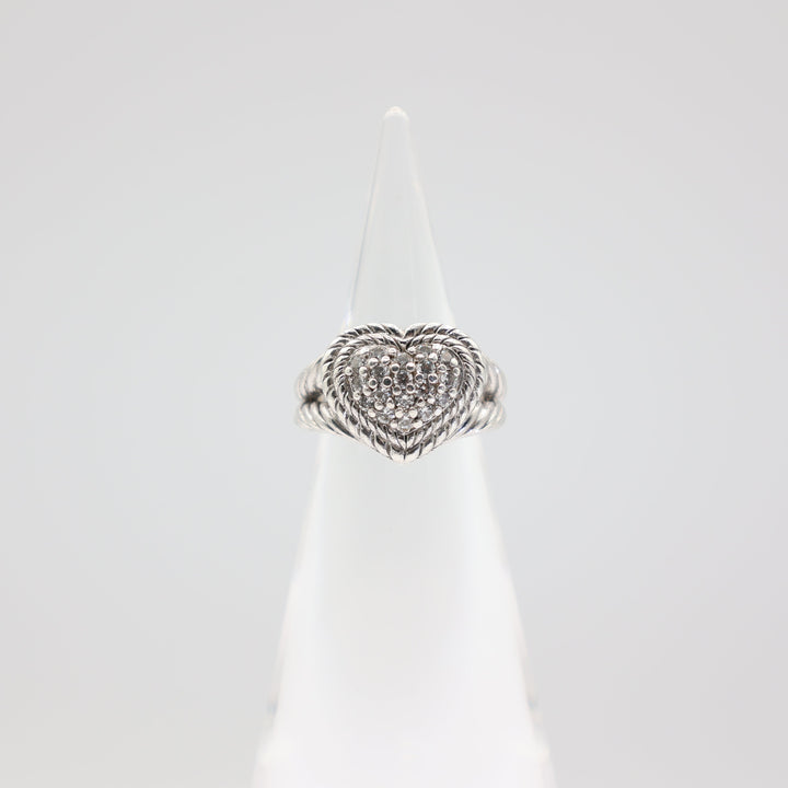 925 Sterling Silver Judith Ripka Cubic Zirconia Heart Ring- Size 5.5