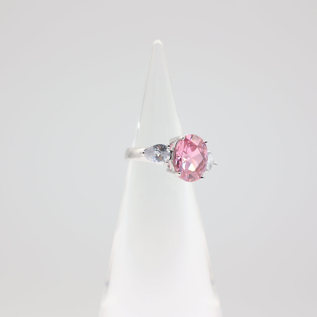 925 Sterling Silver Cubic Zirconia Pink Oval Shoe with Teardrop Crystals- Size 5.75
