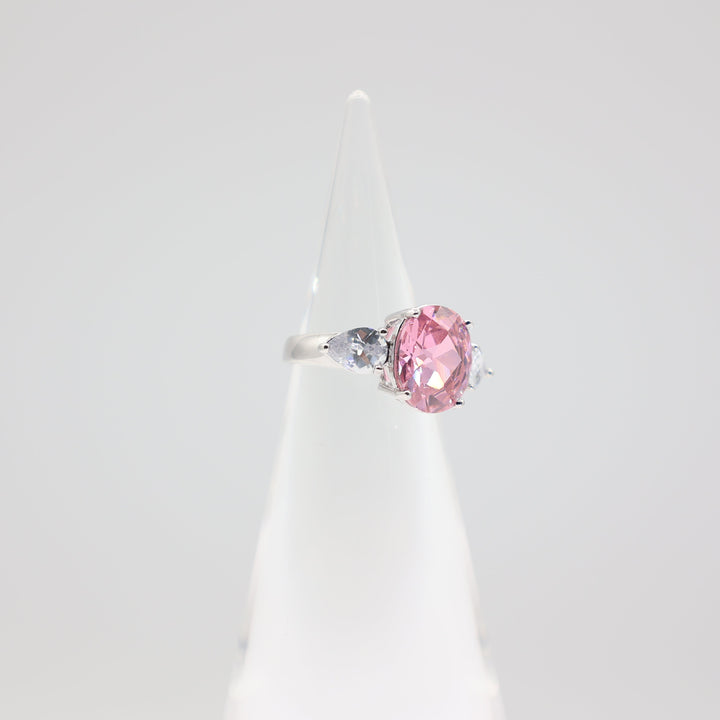 925 Sterling Silver Cubic Zirconia Pink Oval Shoe with Teardrop Crystals- Size 5.75