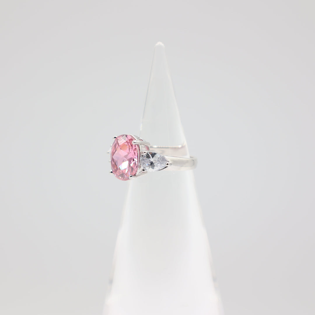 925 Sterling Silver Cubic Zirconia Pink Oval Shoe with Teardrop Crystals- Size 5.75