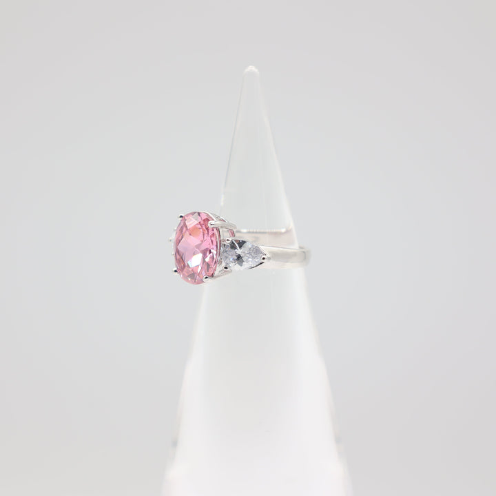 925 Sterling Silver Cubic Zirconia Pink Oval Shoe with Teardrop Crystals- Size 5.75