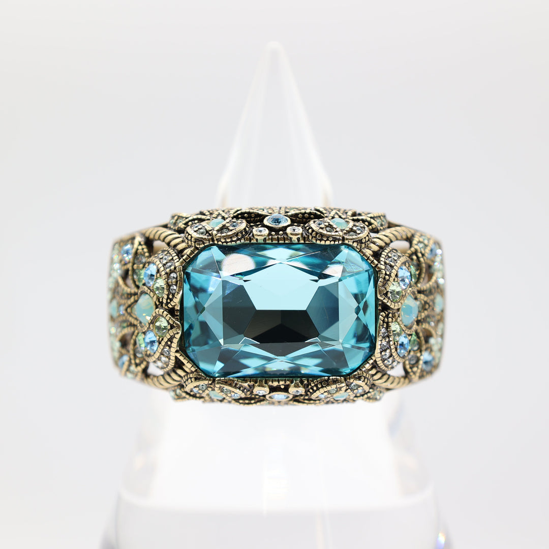 Heidi Daus Irresistible Impressions Large Aqua Blue Rhinestone Cuff Bracelet