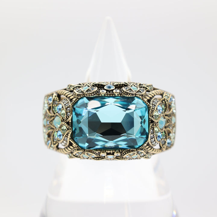 Heidi Daus Irresistible Impressions Large Aqua Blue Rhinestone Cuff Bracelet
