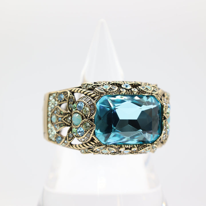 Heidi Daus Irresistible Impressions Large Aqua Blue Rhinestone Cuff Bracelet