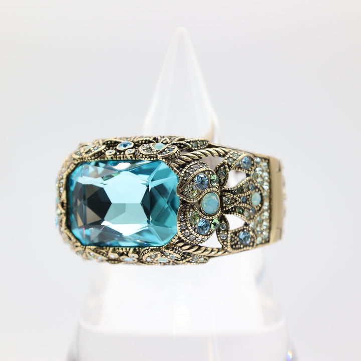 Heidi Daus Irresistible Impressions Large Aqua Blue Rhinestone Cuff Bracelet