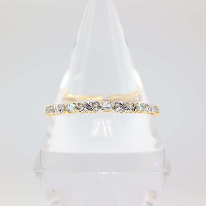 925 Gold Toned Blue Topaz and Diamond Vermeil Tennis Bracelet 7.5in
