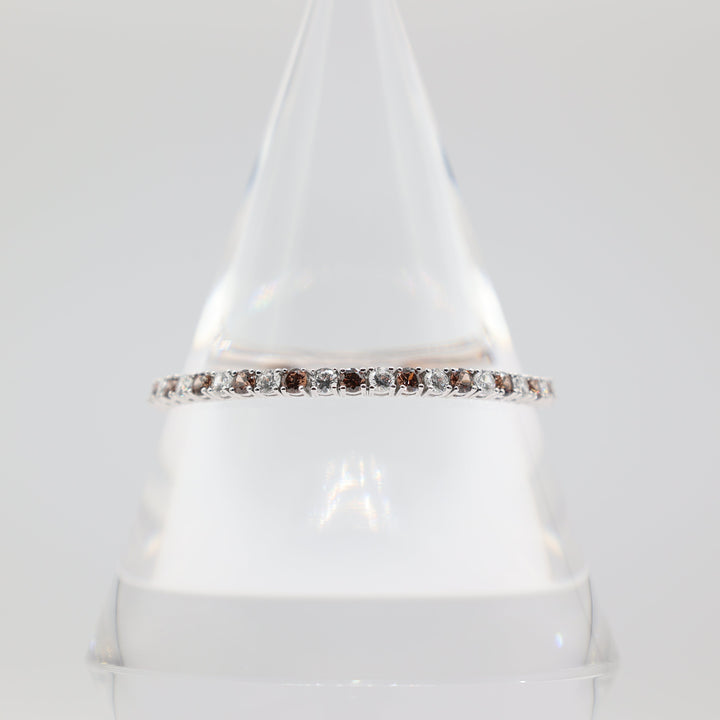 925 Silver Brown CZ and White CZ Stone Tennis Bracelet 7in.
