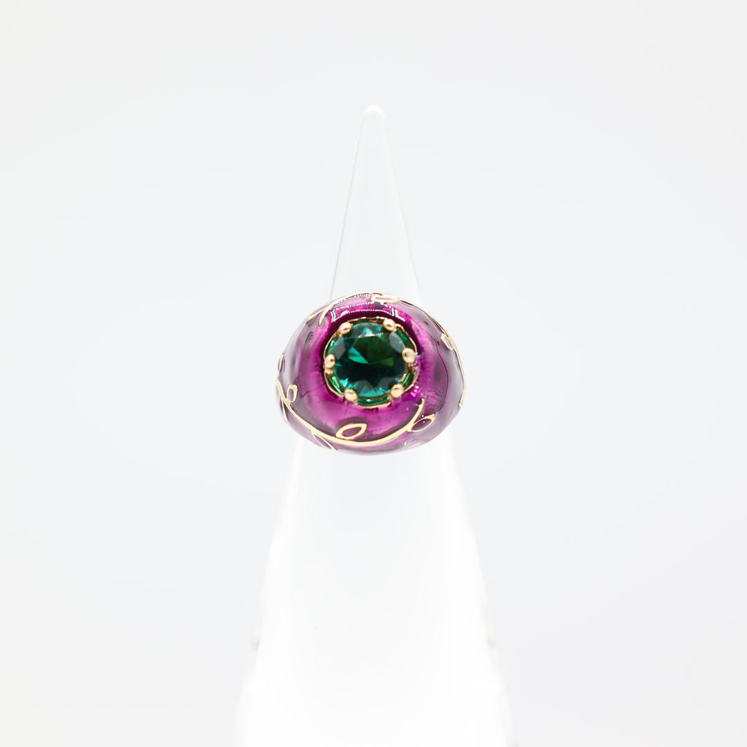 Princess Amanda A La Swiss Vine Purple with Green Gem Statement Ring- Size 8
