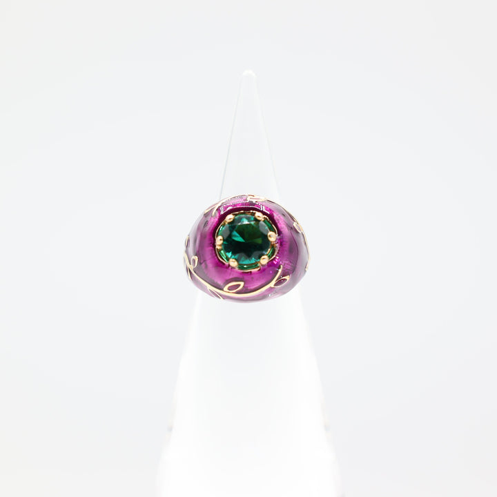 Princess Amanda A La Swiss Vine Purple with Green Gem Statement Ring- Size 8