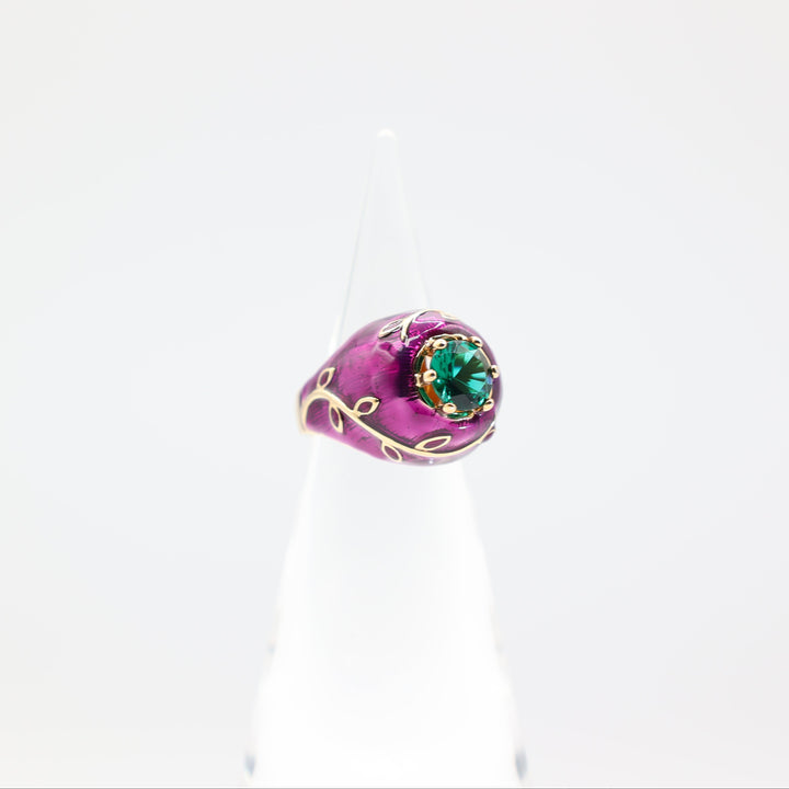 Princess Amanda A La Swiss Vine Purple with Green Gem Statement Ring- Size 8