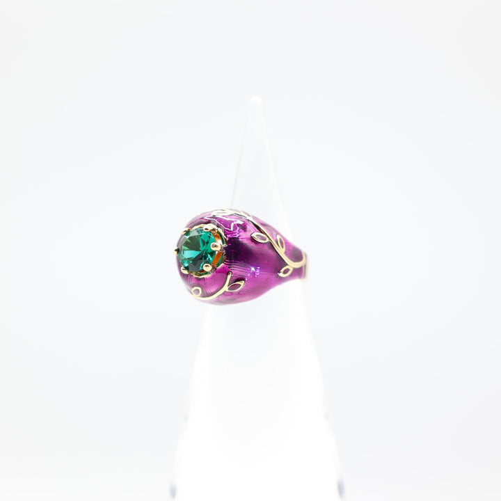 Princess Amanda A La Swiss Vine Purple with Green Gem Statement Ring- Size 8