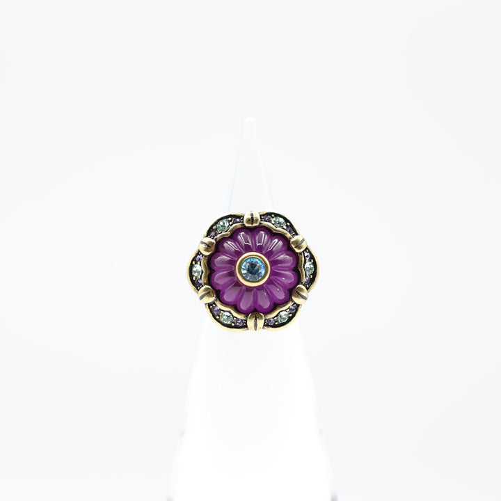 Heidi Daus "This Rocks!" Purple Jelly Flower with Blue Stones Ring- Size 7.5