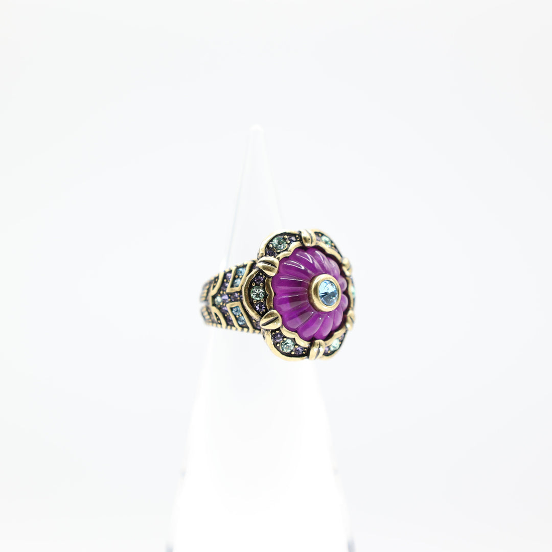 Heidi Daus "This Rocks!" Purple Jelly Flower with Blue Stones Ring- Size 7.5