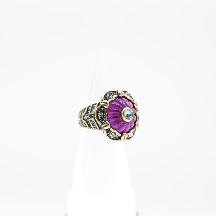 Heidi Daus "This Rocks!" Purple Jelly Flower with Blue Stones Ring- Size 7.5