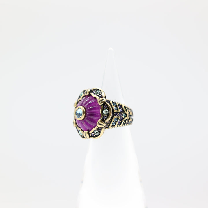 Heidi Daus "This Rocks!" Purple Jelly Flower with Blue Stones Ring- Size 7.5