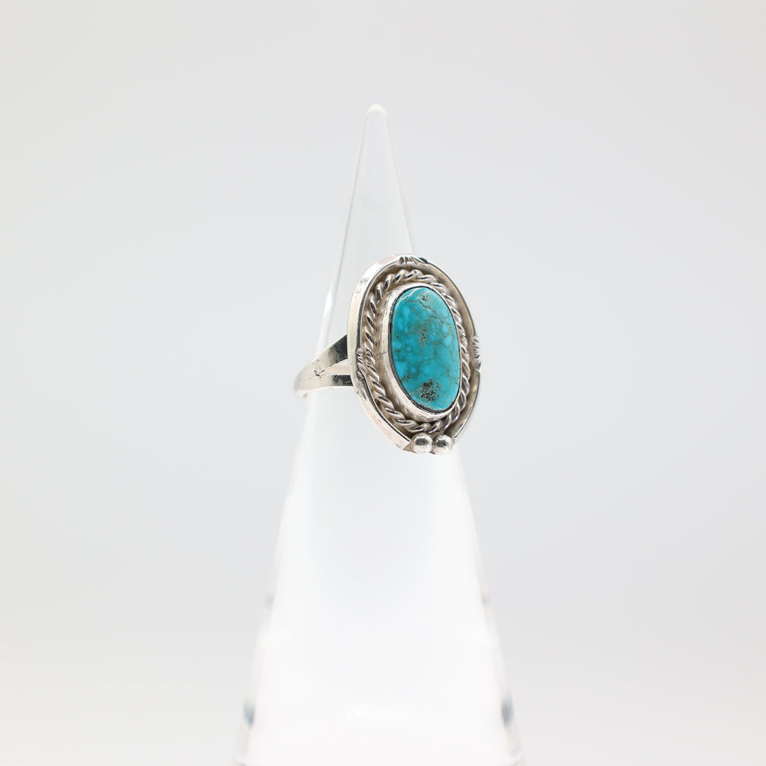 925 Sterling Silver Turquoise Halo Braided Ring Size 7.5