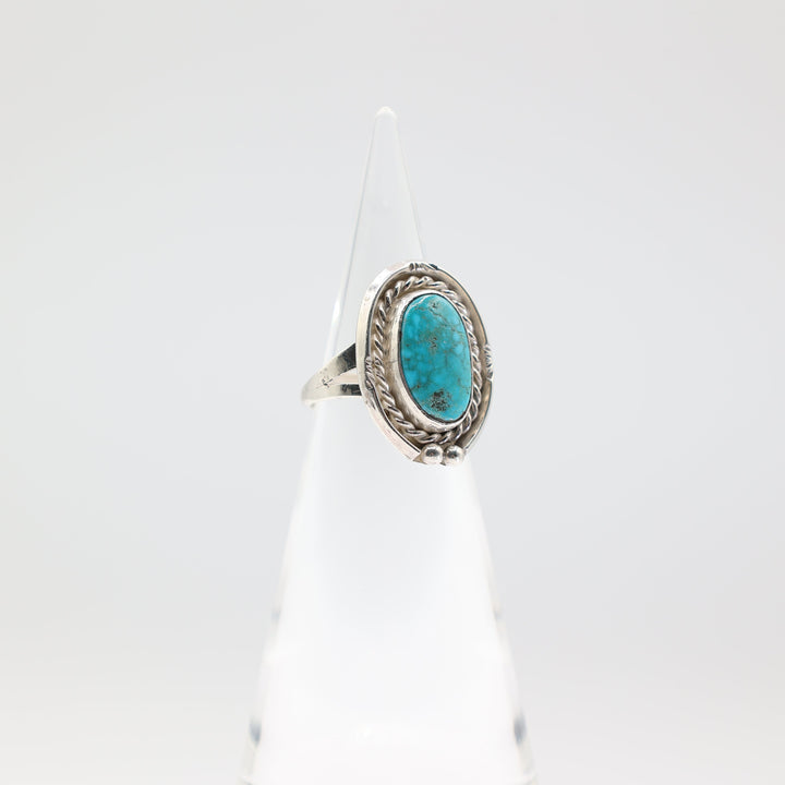 925 Sterling Silver Turquoise Halo Braided Ring Size 7.5