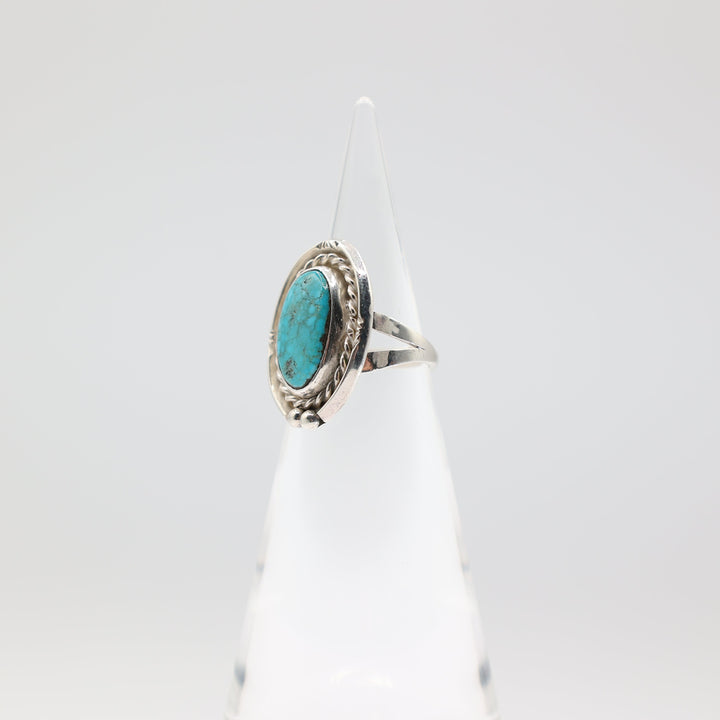 925 Sterling Silver Turquoise Halo Braided Ring Size 7.5