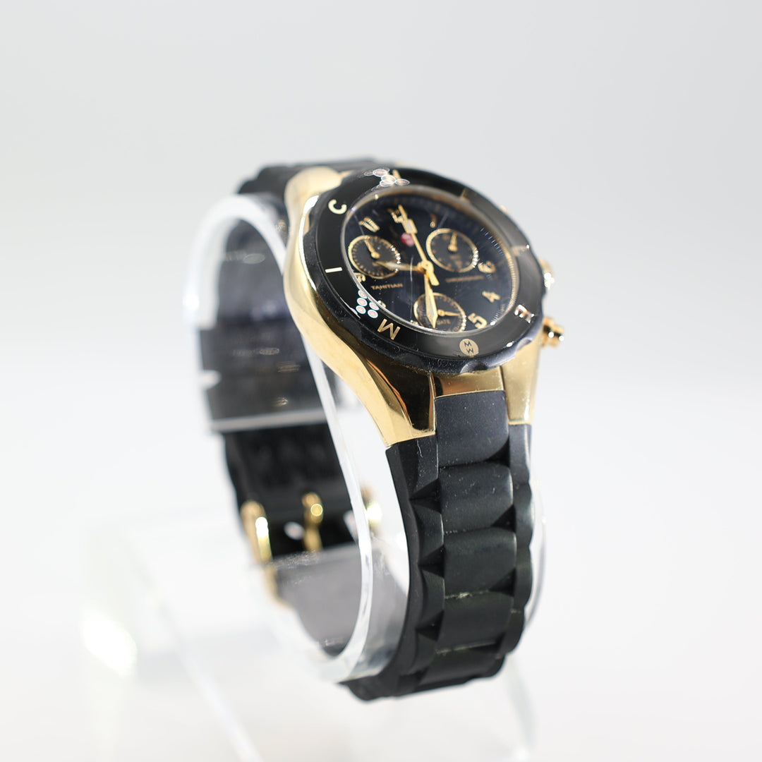 Michele Cape Tortoiseshell Bezel with Black Dial & Silicone Band