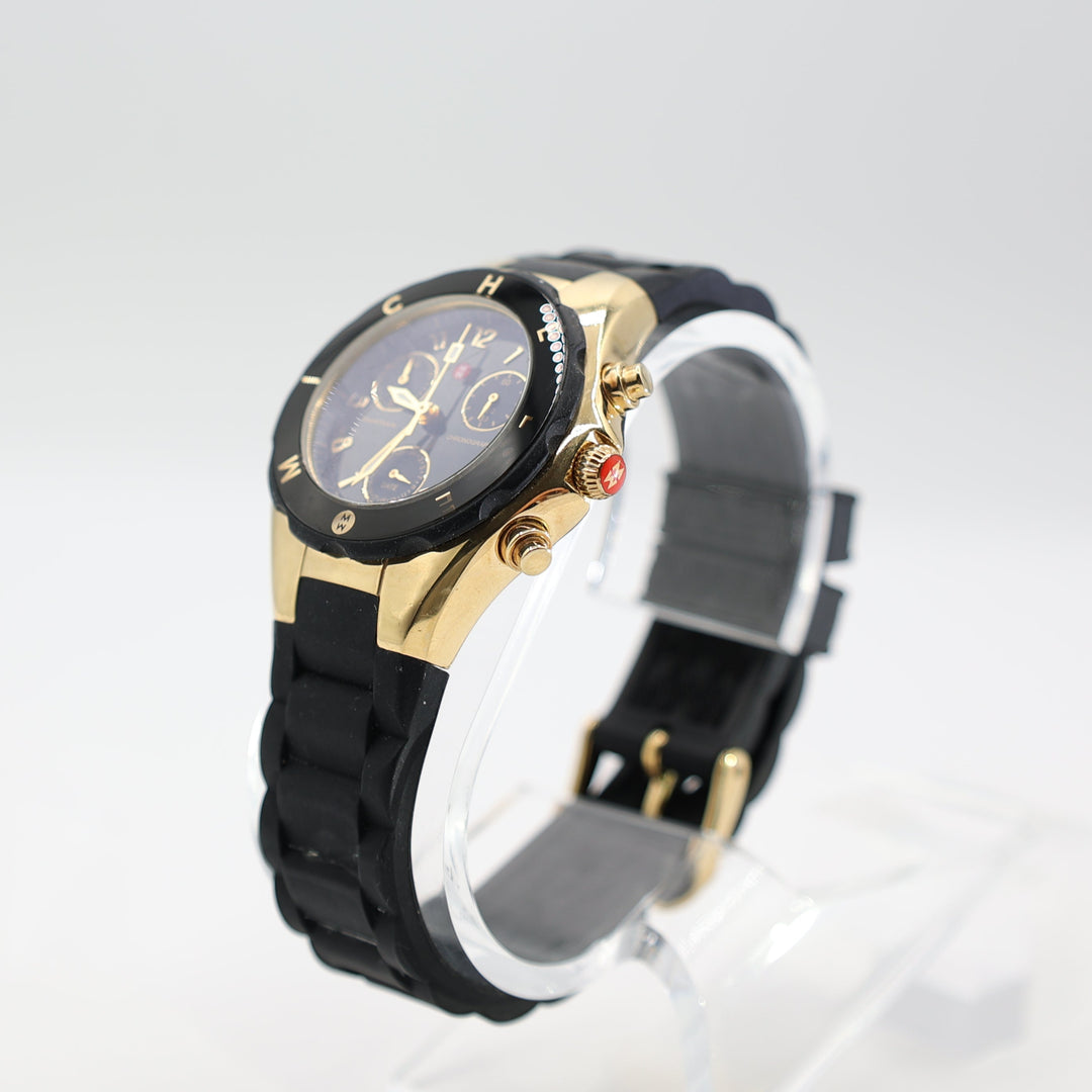 Michele Cape Tortoiseshell Bezel with Black Dial & Silicone Band