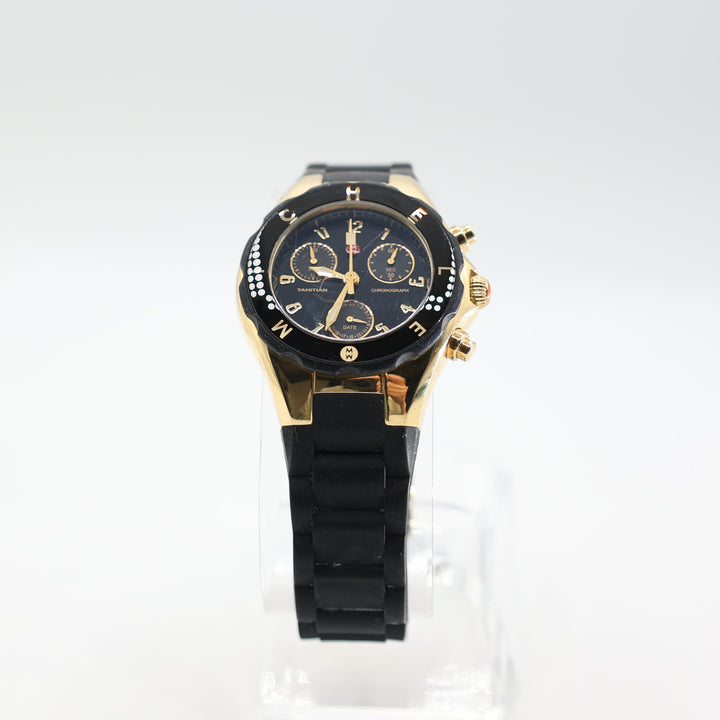 Michele Cape Tortoiseshell Bezel with Black Dial & Silicone Band
