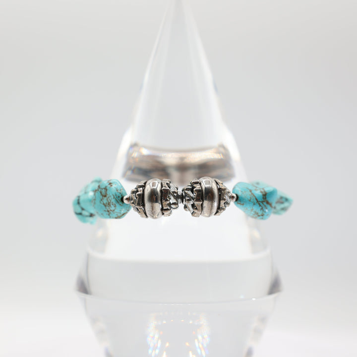 Silver Tone Faux Turquoise Stretch Bracelet