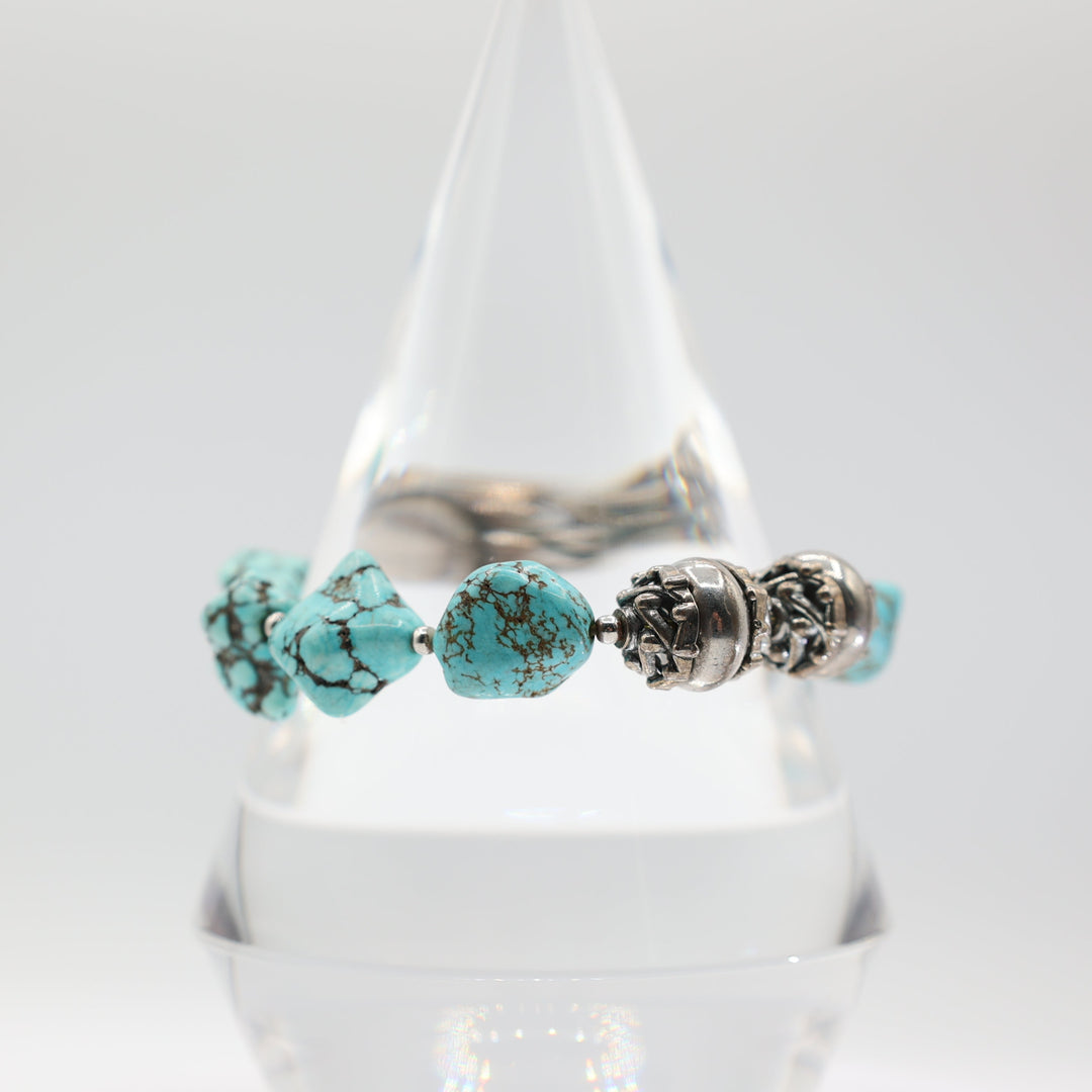 Silver Tone Faux Turquoise Stretch Bracelet