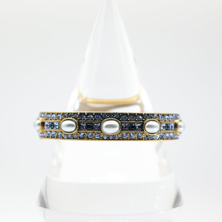 Heidi Daus Bronze Blue Crystals and Blue Pearls Bangle Bracelet