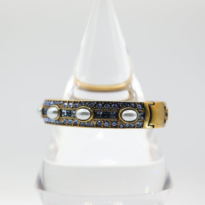 Heidi Daus Bronze Blue Crystals and Blue Pearls Bangle Bracelet
