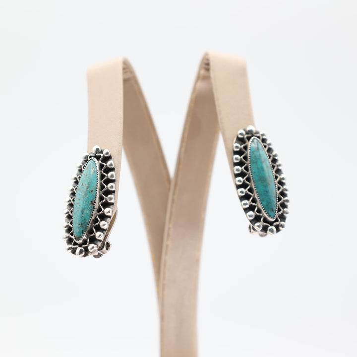 Hand Signed Native American Turquoise Sterling Silver Clip on Earrings