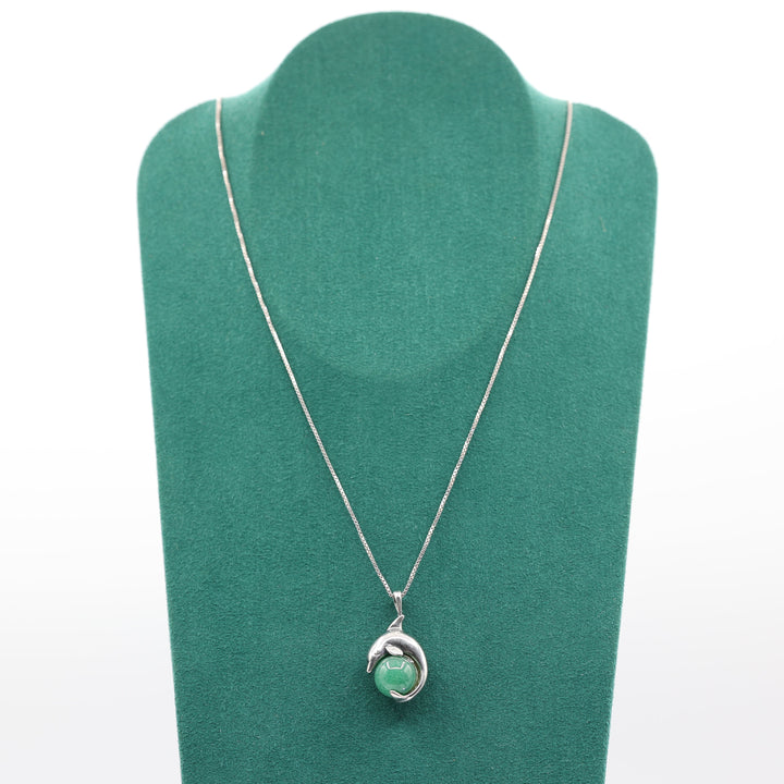 Green Jade and Dolphin Pendant Necklace