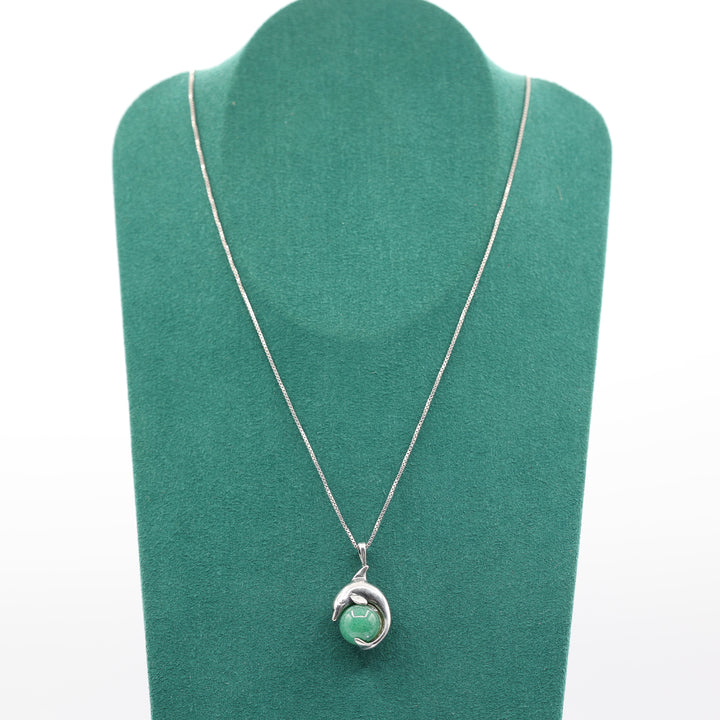 Green Jade and Dolphin Pendant Necklace