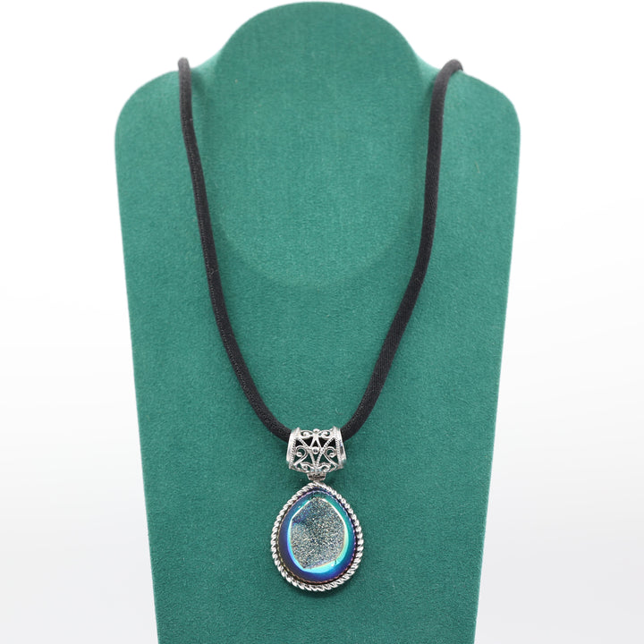 925 Sterling Silver Iridescent Caved Gemstone Necklace