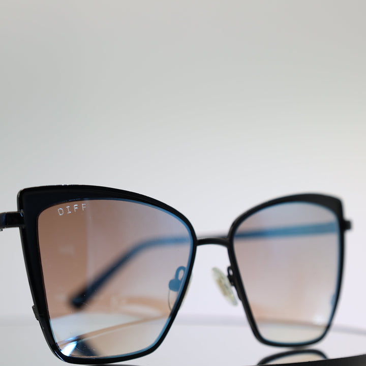 Diff BK-GG27 Becky Black Cat Eye w/ Blue Mirrored Sunglasses