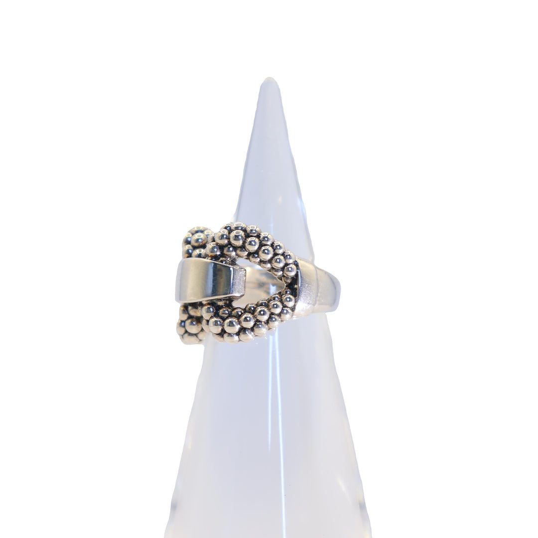 925 Silver Lagos Caviar Derby Beaded Buckle Band Ring - Size 6.75