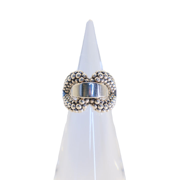 925 Silver Lagos Caviar Derby Beaded Buckle Band Ring - Size 6.75