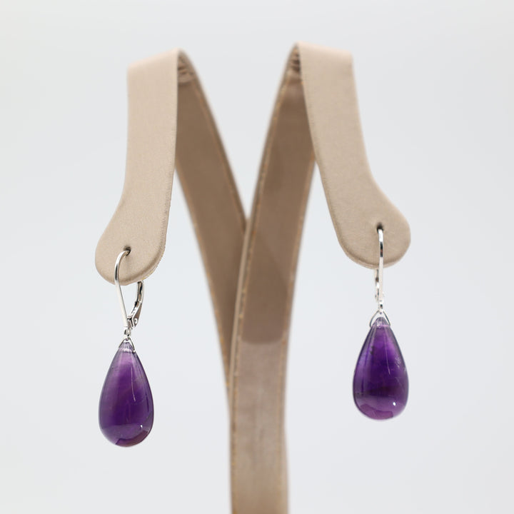 925 Sterling Silver Natural Amethyst Gemstone Teardrop Earrings