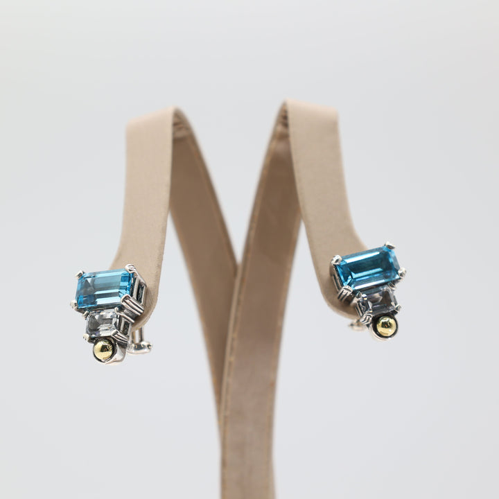 Lagos Caviar 925 750 Gold and Blue Topaz Earrings