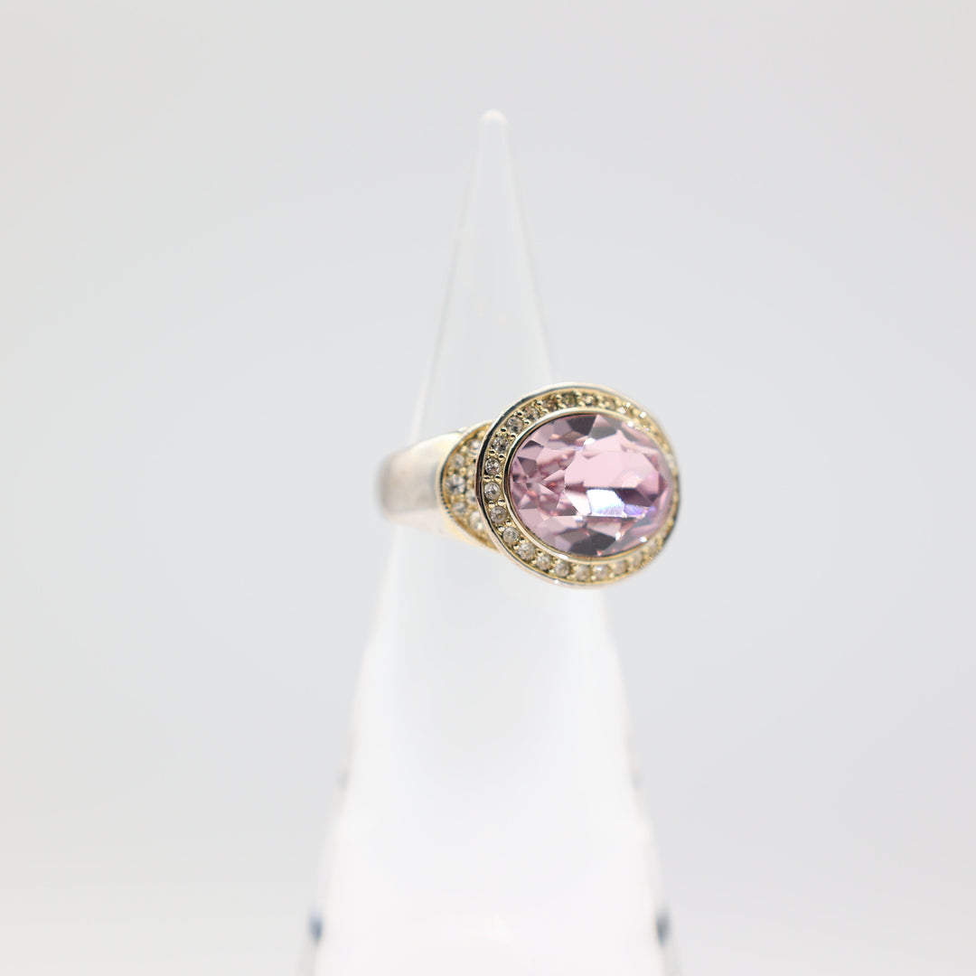 Givenchy Pink Crystal Oval Ring Size 9