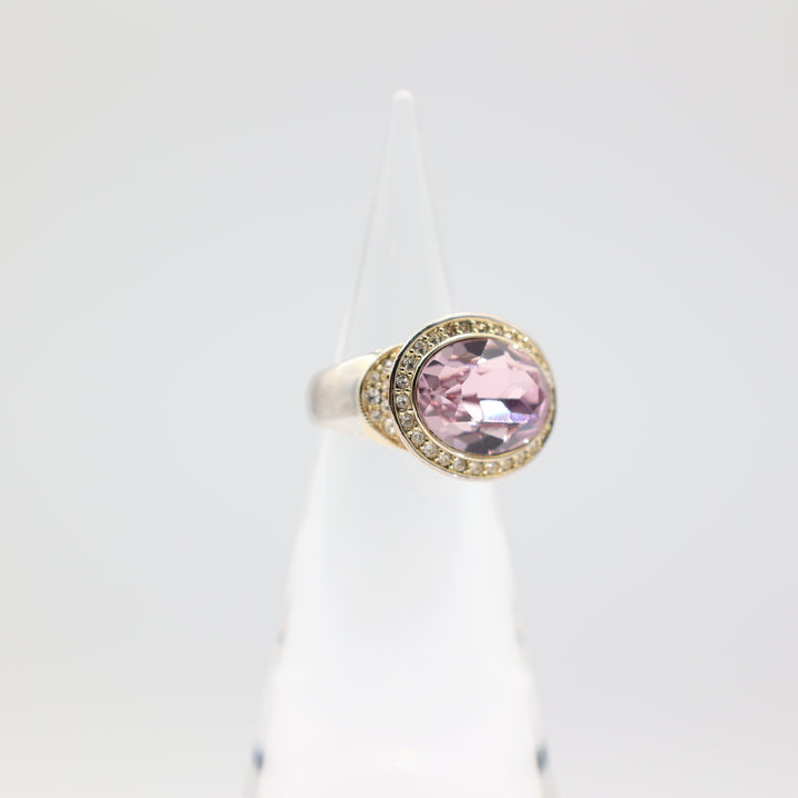 Givenchy Pink Crystal Oval Ring Size 9