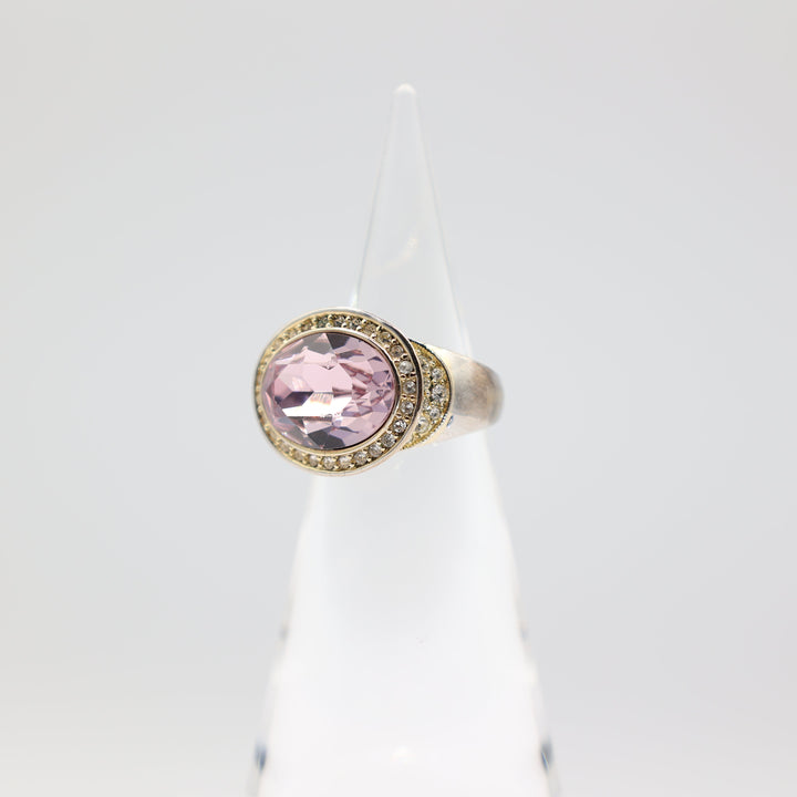 Givenchy Pink Crystal Oval Ring Size 9