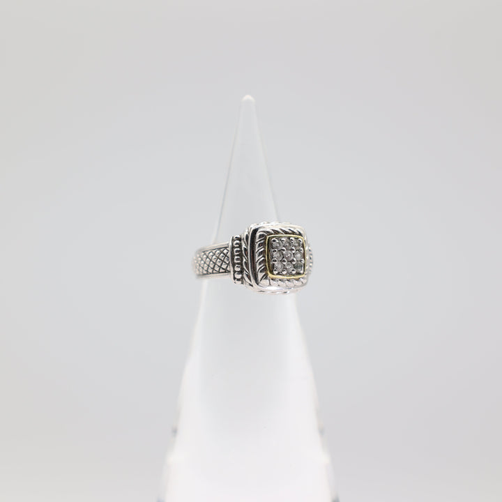 925 Sterling Silver and 18k Yellow Gold Judith Ripka White Sapphire Ring - Size 6.5